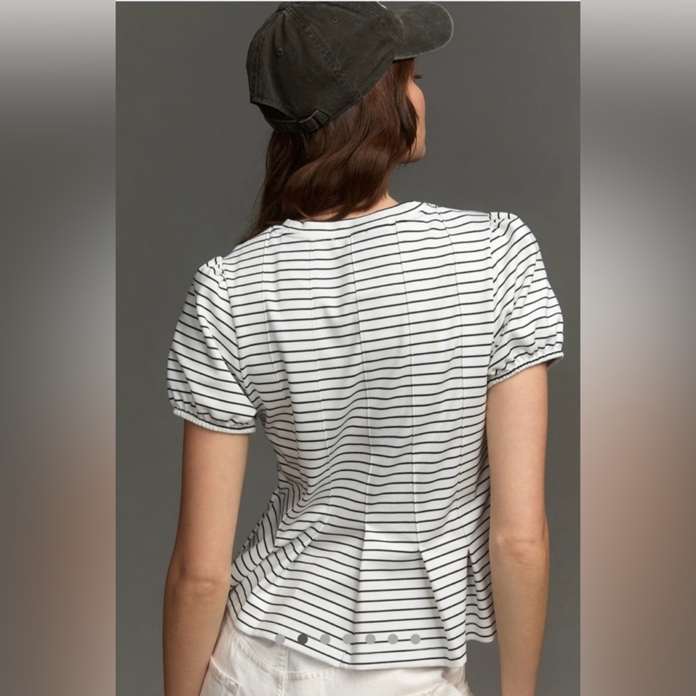 Anthropologie | Maeve Corset Peplum Top- Striped Nautical Classic, Size Small - Picture 3 of 15
